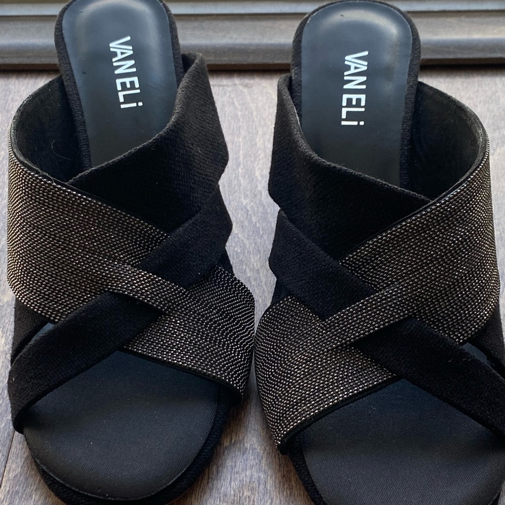 Brand new VanEli black sandals with silver sparkles.  Never worn, original box